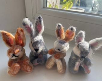 Handmade Wild Needle Felted Sleeping Rabbits