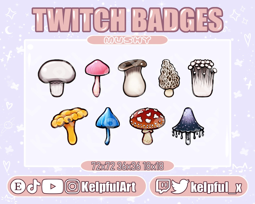 Cute Mushroom Sub Badges for Twitch / Youtube / Discord Roles Bit