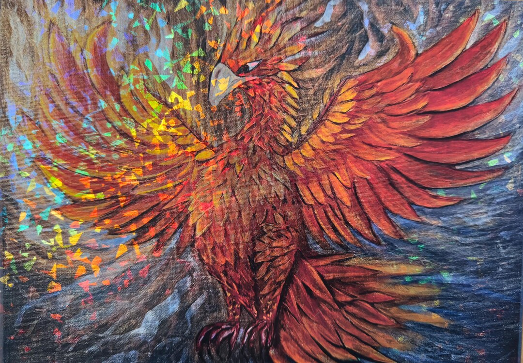 Rising Phoenix – A4 Holographic Art Print | Fiery Mythical Bird Artwork ...