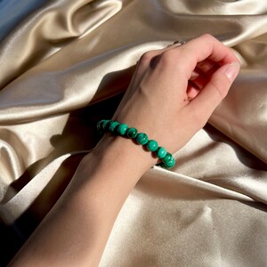 malachite bracelet | genuine malachite | malachite beaded bracelet | 8 mm malachite bracelet | crystal jewelry | gemstone jewelry