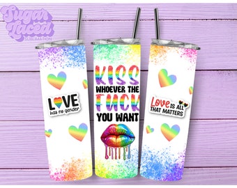 Kiss Whoever You Want Skinny Tumbler Sublimation Design Digital Download PNG Instant DIGITAL ONLY, Pride Tumbler Wrap
