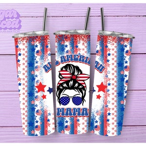 All American Mama 20oz Skinny Tumbler Sublimation Design Digital Download PNG Instant DIGITAL ONLY, Patriotic Tumbler Wrap