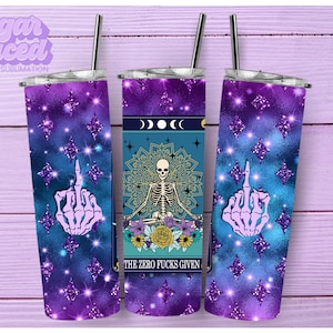 Zero Fucks Given Tarot 20oz Skinny Tumbler Sublimation Design Digital Download PNG Instant DIGITAL ONLY, Witchy Humor Tumbler Wrap