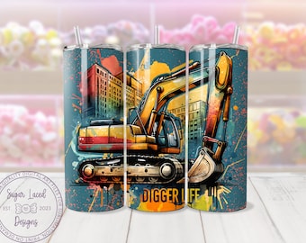 Construction Tumbler Wrap Sublimation PNG, Vehicles Trucks Tractor Excavator 20oz Skinny Tumbler Digital File, Constructor Tumbler PNG