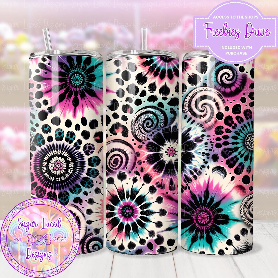 Tie Dye Tumbler Wrap PNG, Pink Leopard Print 20 Oz Sublimation Skinny ...