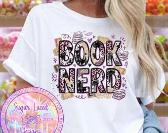 PNG de nerd de libros, diseño digital de sublimación para amantes de los libros, estilo retro y moderno, PNG de moda para bibliotecarios de Booktok. Descarga digital.
