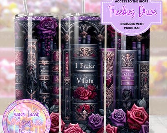 I Prefer The Villain Romantasy 20oz Skinny Tumbler Wrap, Book Lovers PNG, Tumbler Sublimation Design, Digital Download