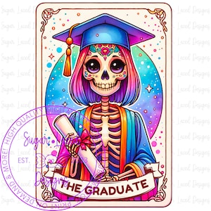 La conception en sublimation de T-shirt Tarot diplômé, humour de tarot squelette PNG, cadeau de remise des diplômes, téléchargement numérique uniquement