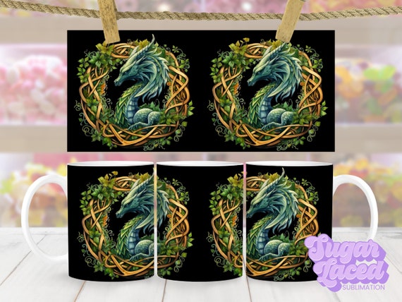 Celtic Dragon 11, 12, & 15oz Mug Wraps, Irish St. Patrick's Mug PNG - Instant Digital Download