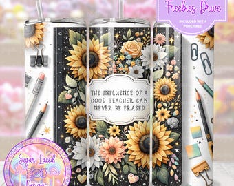 Composition Good Teacher Influence Tumbler Wrap, Back to School Teacher Appreciation 20oz Sublimation Tumbler Design, Digital Download