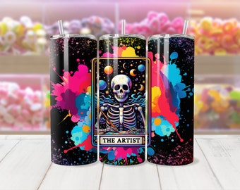 The Artist Tarot Card 20oz Tumbler Wrap | Skeleton Sublimation Design | Funny Tumbler PNG | Sarcastic Skeleton PNG | Digital Download