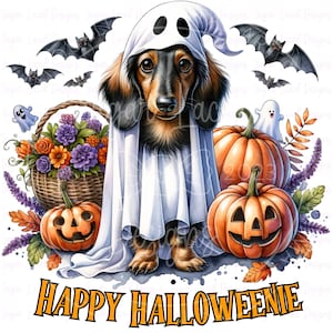 Happy Halloweenie Dachshund Png, Dog Mom Gift, Dachshund Lover, Halloween Gift, Wiener Png, Sausage Dog Png Doxie, Halloween Pumpkin
