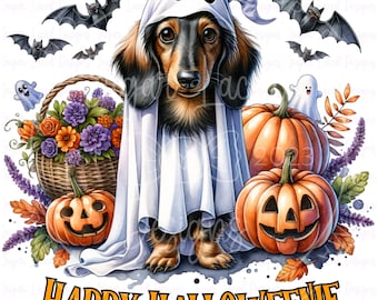 Happy Halloweenie Dachshund Png, Dog Mom Gift, Dachshund Lover, Halloween Gift, Wiener Png, Sausage Dog Png Doxie, Halloween Pumpkin