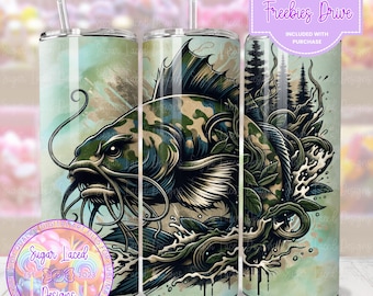 Catfish Tumbler Wrap, Fishing Lake Mudcat 20oz Skinny Tumbler Sublimation, Mountain Trip Season Fisherman PNG File Digital Download