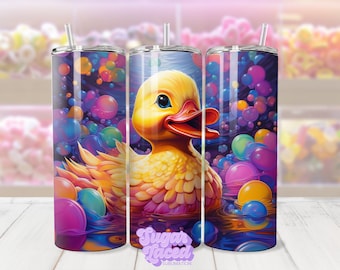 Diseño de envoltura para vaso delgado Happy Duck de 20 oz, PNG de pato para niños, descarga digital SOLAMENTE
