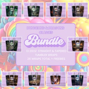 Dungeons and Dragons Funny Classes Bundle 20 oz Skinny Tumbler Sublimation Designs, Straight & Tapered Tumbler Wraps PNG