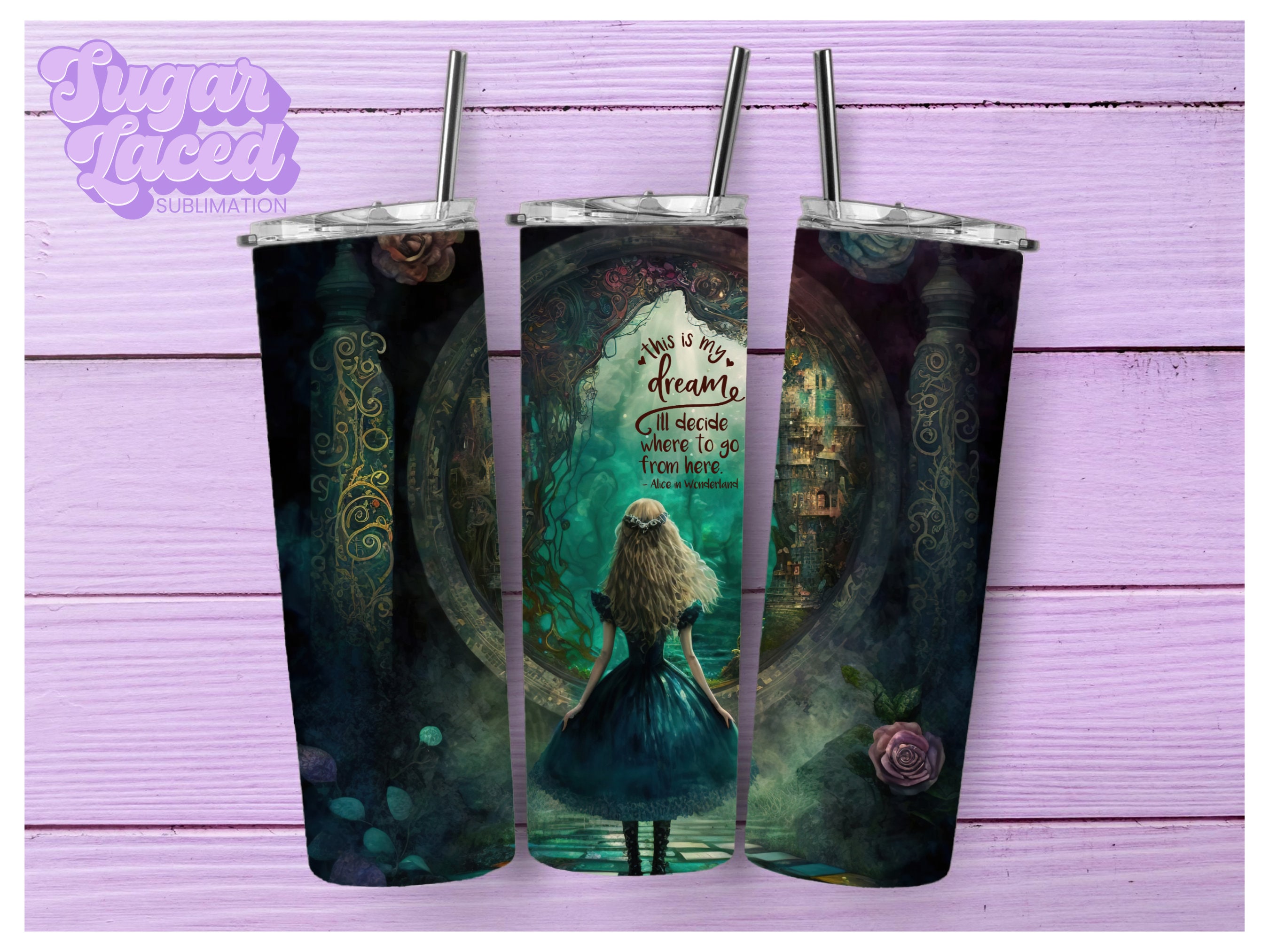Alice in Wonderland tumbler Custom order - Dead Cute Creations