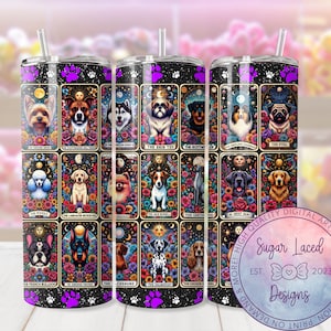 Diseño de envoltura para vaso delgado de 20 oz de Tarot Dogs, amantes de los perros PNG, descarga digital SOLAMENTE