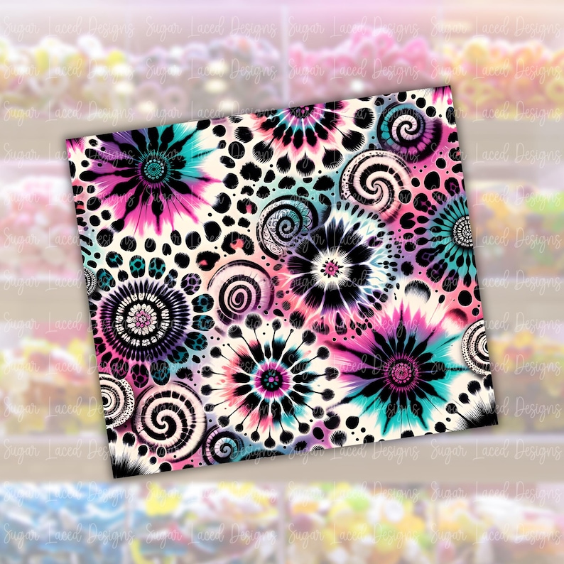 Tie Dye Tumbler Wrap PNG, Pink Leopard Print 20 Oz Sublimation Skinny ...