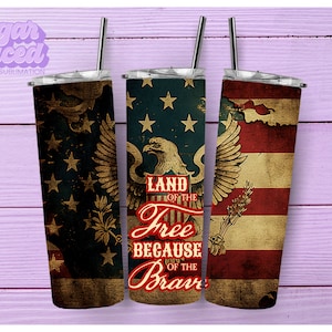 Land Of The Free 20oz Skinny Tumbler Sublimation Design Digital Download PNG Instant DIGITAL ONLY, Patriotic Tumbler Wrap