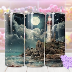 Celestial Lighthouse 20oz Skinny Tumbler Wrap Design PNG Download digitale SOLO