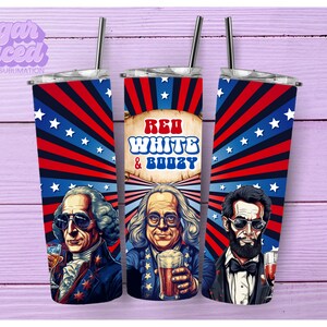 Red White & Boozy 20oz Skinny Tumbler Sublimation Design Digital Download PNG Instant DIGITAL ONLY, Patriotic Humor Tumbler Wrap