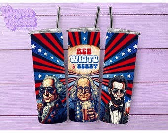 Red White & Boozy 20oz Skinny Tumbler Sublimation Design Digital Download PNG Instant DIGITAL ONLY, Patriotic Humor Tumbler Wrap