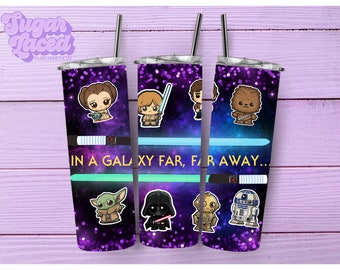 En una galaxia muy lejana, vaso delgado de 20 oz, diseño de sublimación, descarga digital PNG instantánea, SOLO DIGITAL, envoltura para vaso de Star Wars Fandom