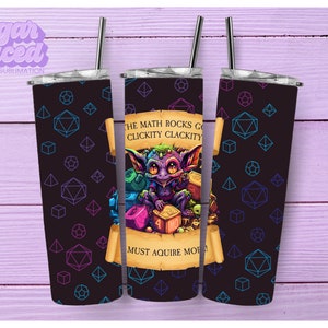 Math Rocks Go Clickity Clackity 20oz Skinny Tumbler Sublimation Design Digital Download PNG Instant DIGITAL ONLY, Dice Goblin Tumbler Wrap