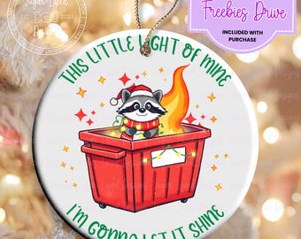 This Little Light of Mine Ornament PNG, Emotional Dumpster Fire, Funny Raccoon Png Sublimation Design, Trash Panda PNG, Digital Download