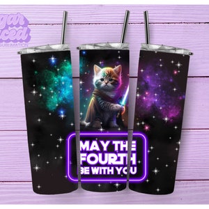 Må den fjärde vara med dig 20oz smal tumbler sublimeringsdesign digital nedladdning PNG omedelbar digital endast, Star Wars Fandom tumbler wrap