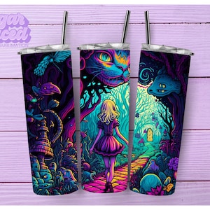 Psychedelic Stroll Thru Wonderland 20oz Skinny Tumbler Design de sublimação Download digital PNG instantâneo SOMENTE DIGITAL, Wonderland Tumbler Wrap