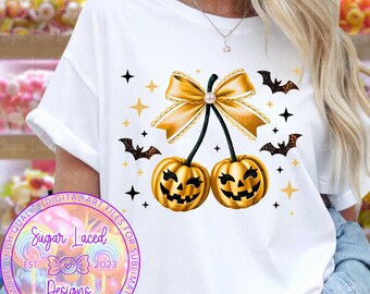 Cherries Pumpkin Png, Cherry Pumpkin Season Png, Fall Vibes Coquette Bow Sublimation Design, Girly Halloween Digital Download