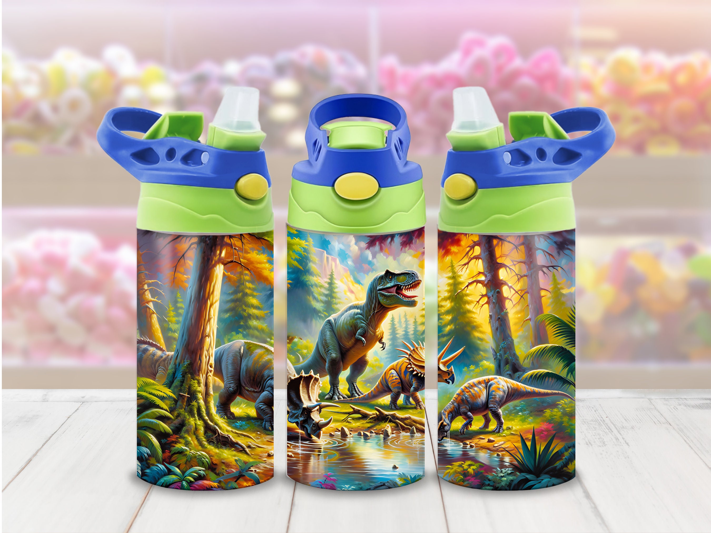 Dinosaurs 12oz Kids Flip Top Sippy Cup Tumbler Wrap, 12oz sippy cup Sublimation PNG, Children's Dinosaur Tumbler Wrap Design PNG