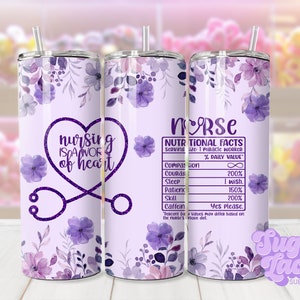 Floral Nurse 20oz Skinny Tumbler Wrap Design, PNG, Digital Download ONLY