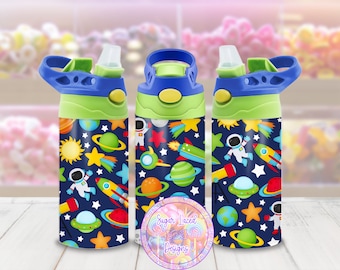 Outer Space 12oz Kids Flip Top Sippy Cup Wrap, 12oz Straight Tumbler Sublimation PNG, Children's Astronaut Design
