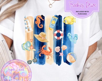 Beach Brushstroke PNG Design, Ocean T-Shirt Image, Summer Vibes, Beach Vacation Sublimation Design, Digital Download