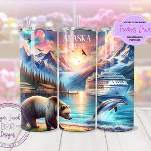Alaska Cruise Tumbler Wrap 20oz Sublimation Design, 20oz Skinny Tumbler Digital Download PNG, Alaskan Cruise Design