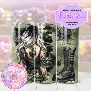 Proud Military Wife 20oz Tumbler Wrap, Military Wife Tumbler Wrap, Military Boots, Proud Patriotic Wife, Sublimation PNG, Digital Download