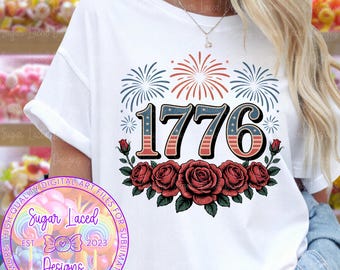 1776 Vintage Patriotic Shirt PNG Design, Fourth Of July Sublimation Design, Fireworks PNG, Red White and Blue Design, Digital Download