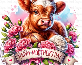 Mother's Day Highland Cow Design, Mother's Day PNG, Gifts For Mom, Sublimation PNG 300 DPI, Digital Download