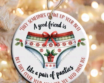 Um bom amigo é como calcinhas Enfeite de Natal redondo, Presente de Natal engraçado, Enfeite de Natal PNG, Feriado PNG, Download digital