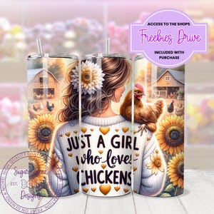 Just A Girl Who Loves Chickens Tumbler Wrap, 20oz Skinny Sublimation Tumbler Design, Farm Sunflower Chicken Lover Tumbler Wrap Design