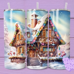 Gingerbread House 20 oz Skinny Tumbler Sublimation Design Digital Download PNG Instant DIGITAL ONLY, Holiday Scene, Christmas Tumbler Wrap
