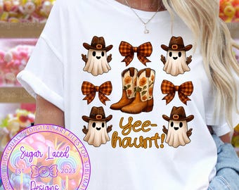 Yee-Haunt Ghost Shirt PNG, Western Halloween Sublimation Design, Halloween Coquette Bow PNG, Western PNG, Digtial Download
