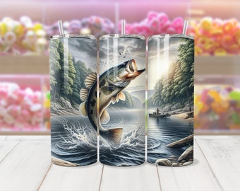 Bass Fish 20 oz Skinny Tumbler Sublimation Design Digital Download PNG Instant DIGITAL ONLY, Bass Fishing Tumbler, Bass Lover Tumbler