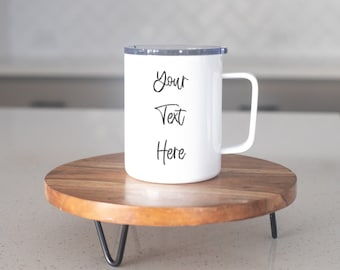 Reizen koffiemok mockup, roestvrijstalen mok mockup, geïsoleerde koffiemok mockup, witte reismok met deksel mockup, 10oz koffiemok mockup