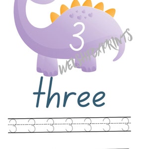 Dinosaur number writing sheet handwriting practice