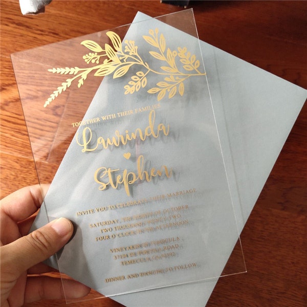 Chique plexiglas uitnodigingsset met envelop voor bruiloft, doop of verjaardag