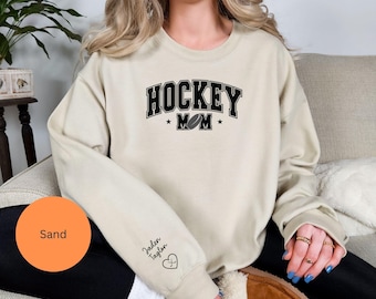 Personalized Hockey Mom Sweatshirt, Custom Sleeve Names